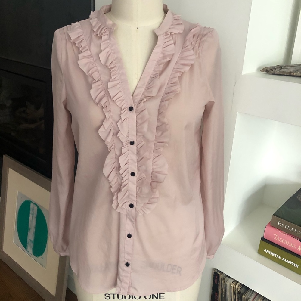 Dusty pink Zara tuxedo shirt. - Picture 1 of 6